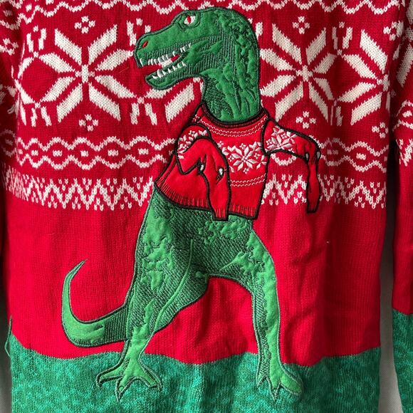 Blizzard Bay Tyrannosaurus Rex Ugly Christmas Sweater Size Med NWOT - Picture 2 of 6